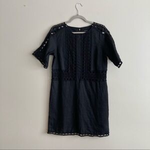 Anne Taylor Black Linen Lace Eyelet Dress S